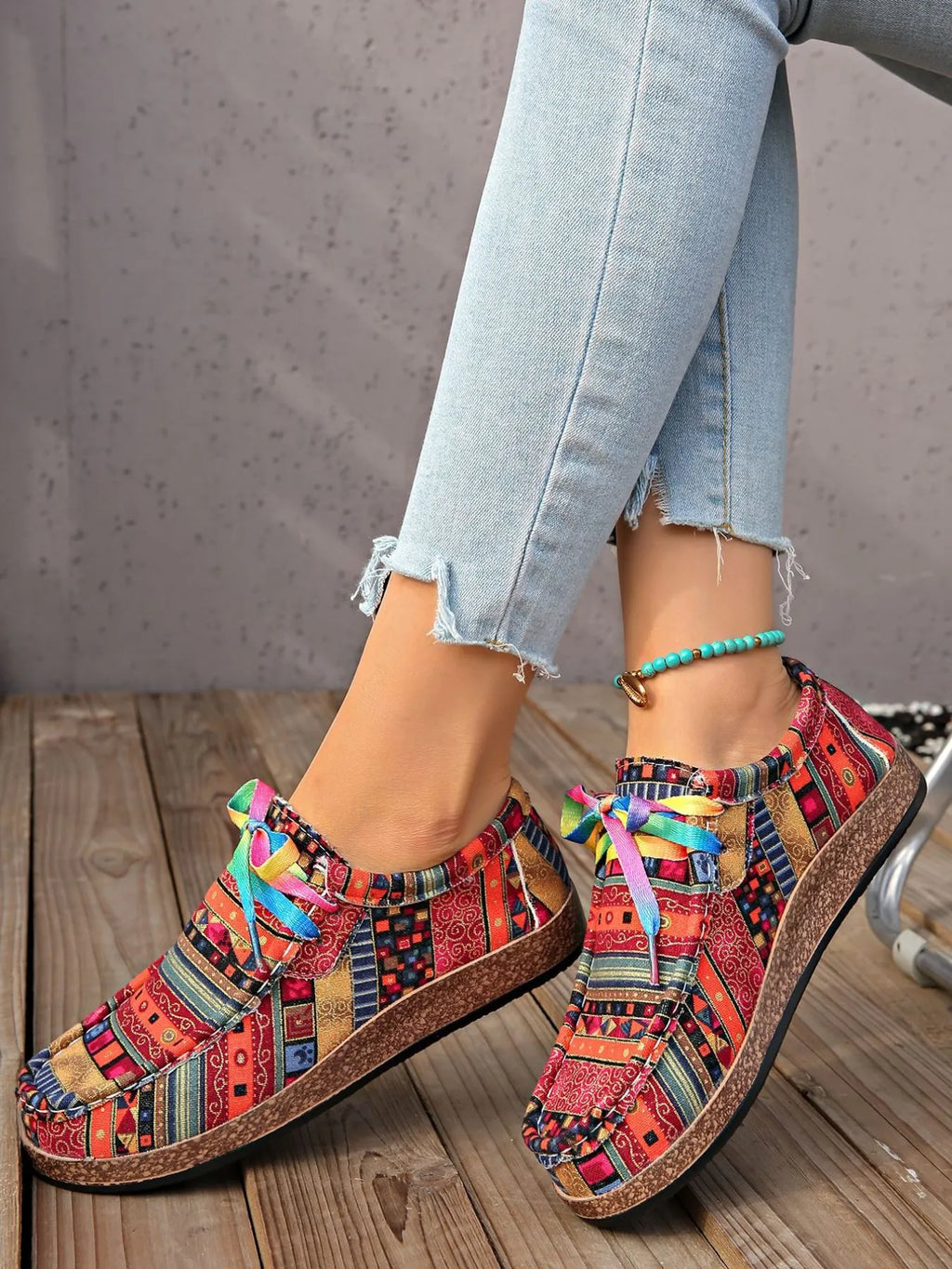 Printed Lace Up Sneakers