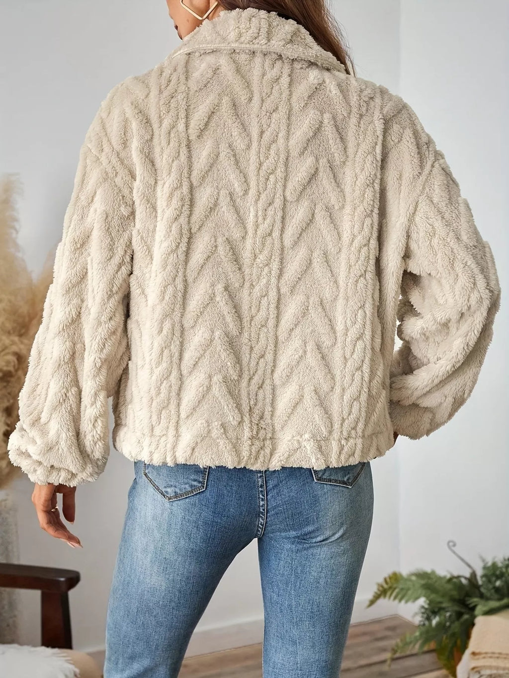 Cozy Textured Fleece Button-Up Outerwear