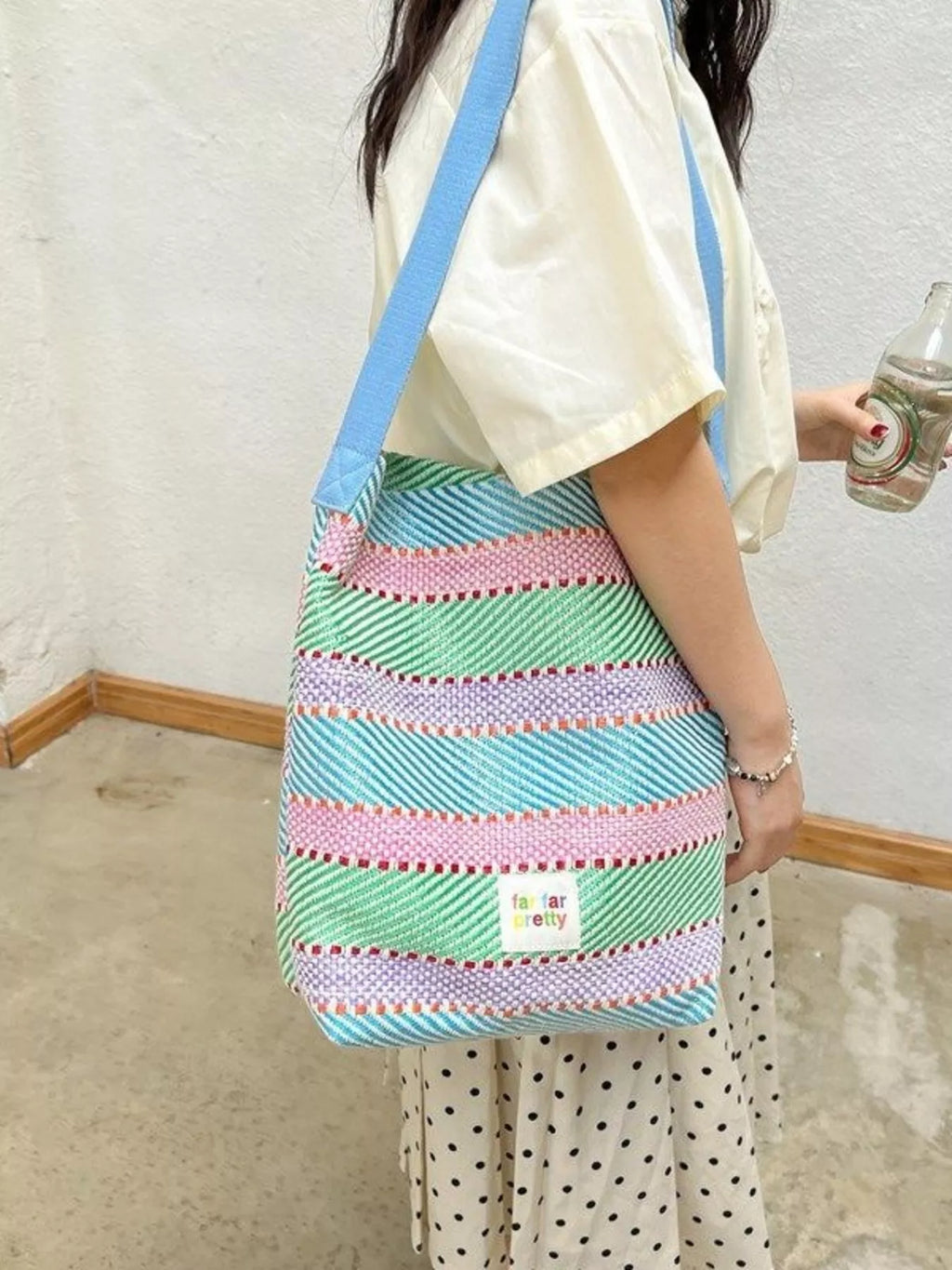 Striped Woven Shoulder Bag with Adjustable Strap