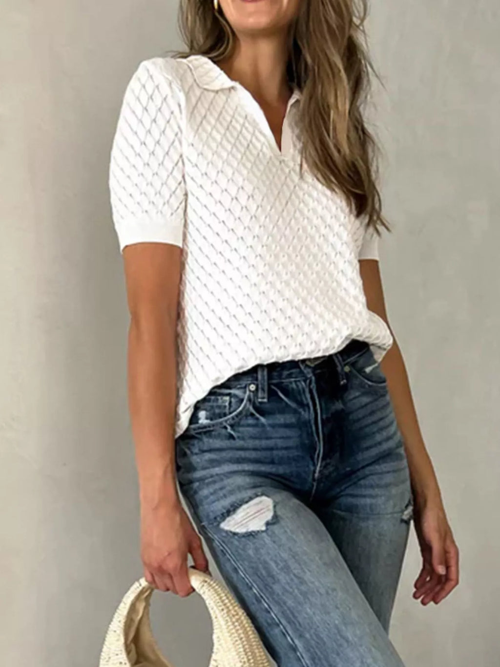 Textured Short Sleeve Knit Top