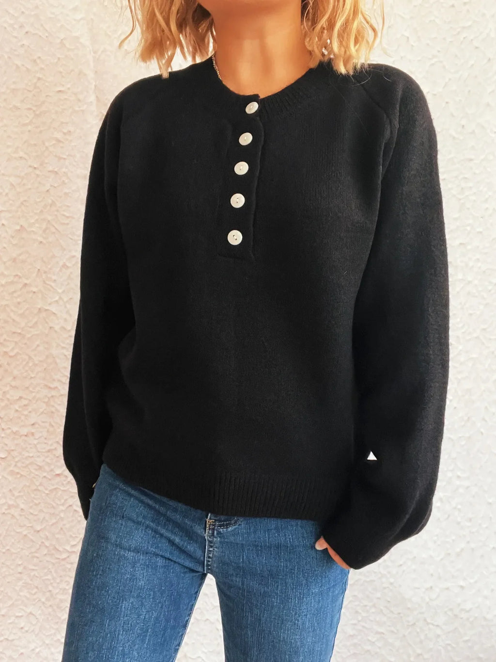 Button-Front Long Sleeve Sweater