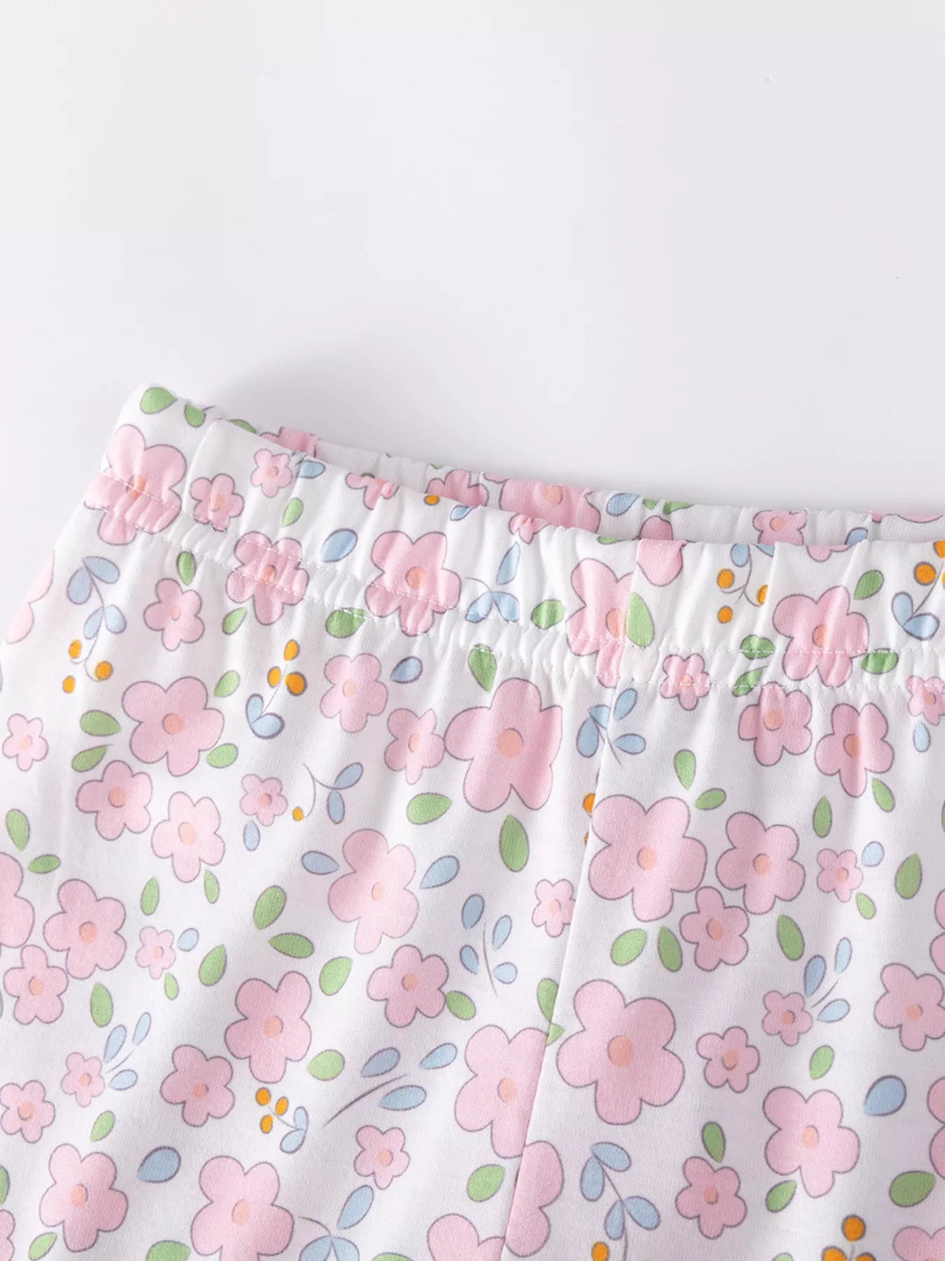 Children's Floral Bowknot Ruffle Sleeve Top & Cropped Pants Set