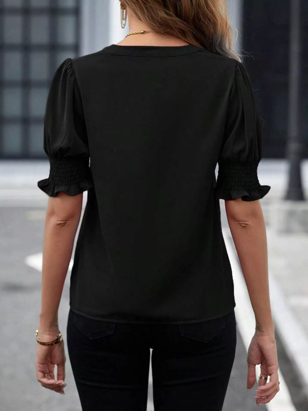 Notched Half Sleeve Blouse