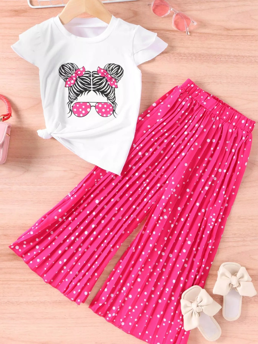 Children's Graphic Tee & Polka Dot Pleated Pants Set
