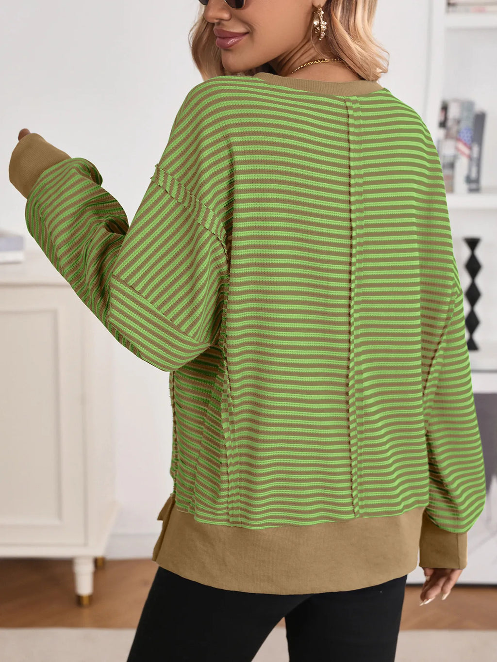 Exposed Seam Striped Contrast Sweatshirt