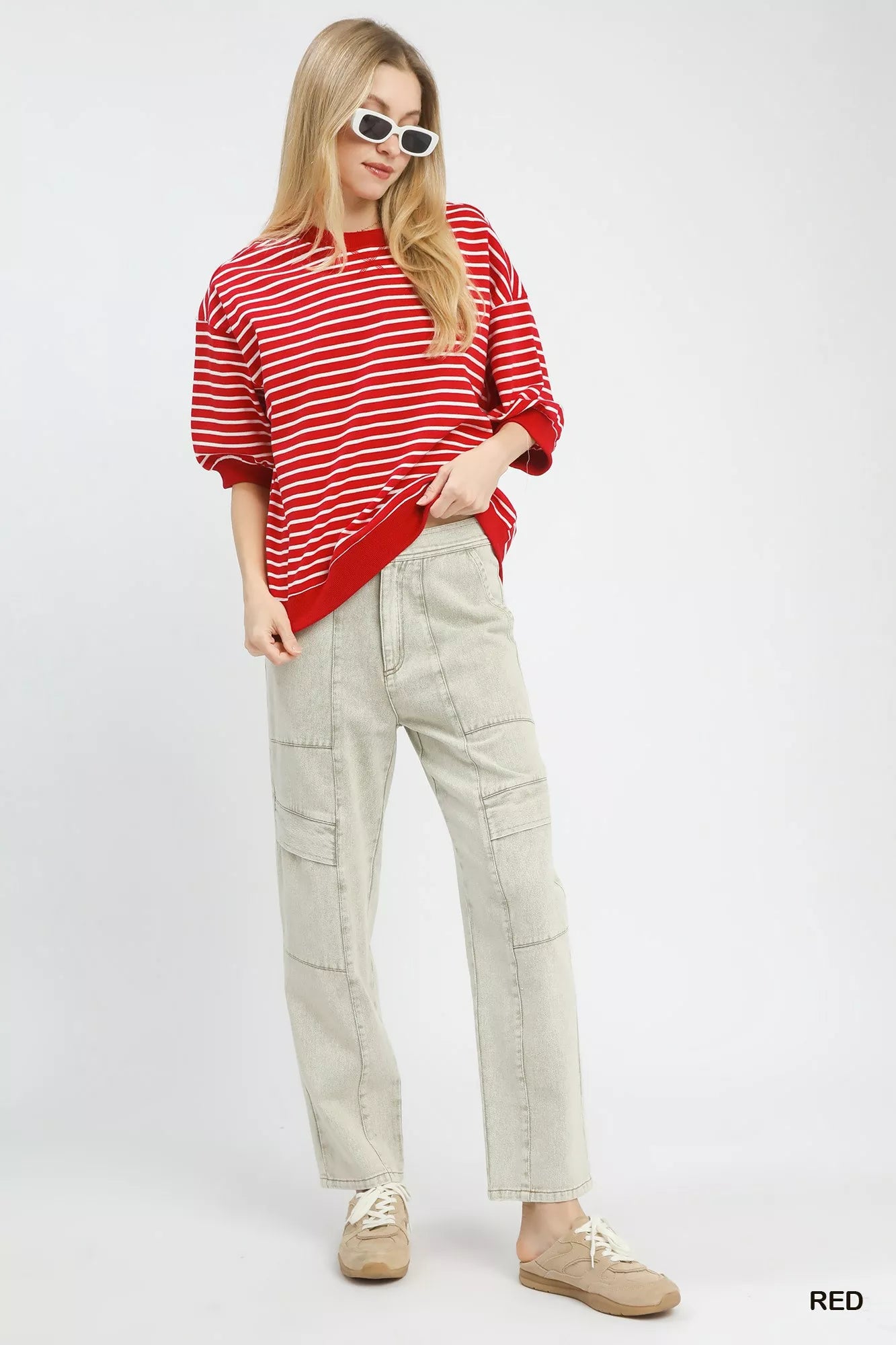 Umgee Striped Short Sleeve Pullover Top