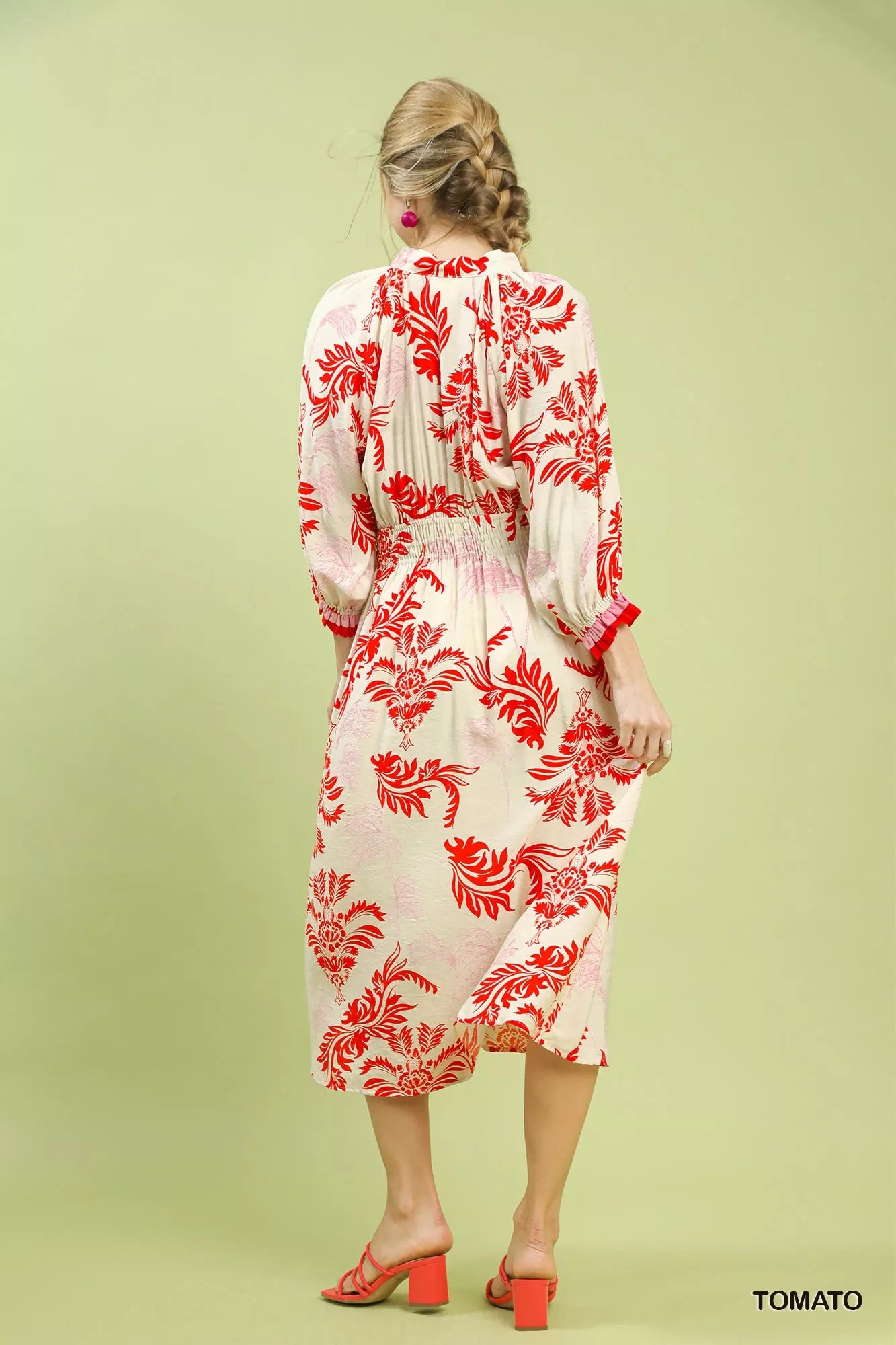 Umgee Tropical Print Button Detail Midi Dress
