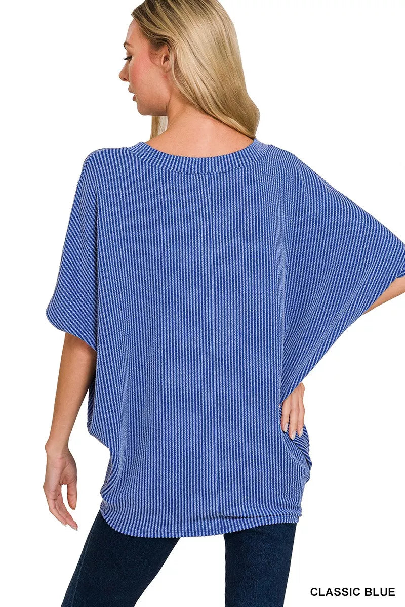 Zenana Raised Rib V-Neck Batwing Top
