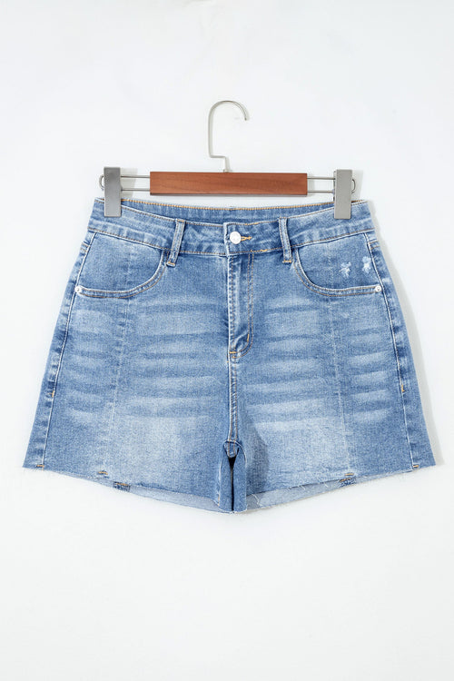 Acid Wash Denim Raw Hem Shorts