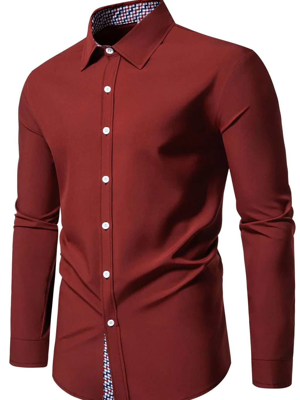 Men's Button-Down Shirt with Checkered Contrast Trim