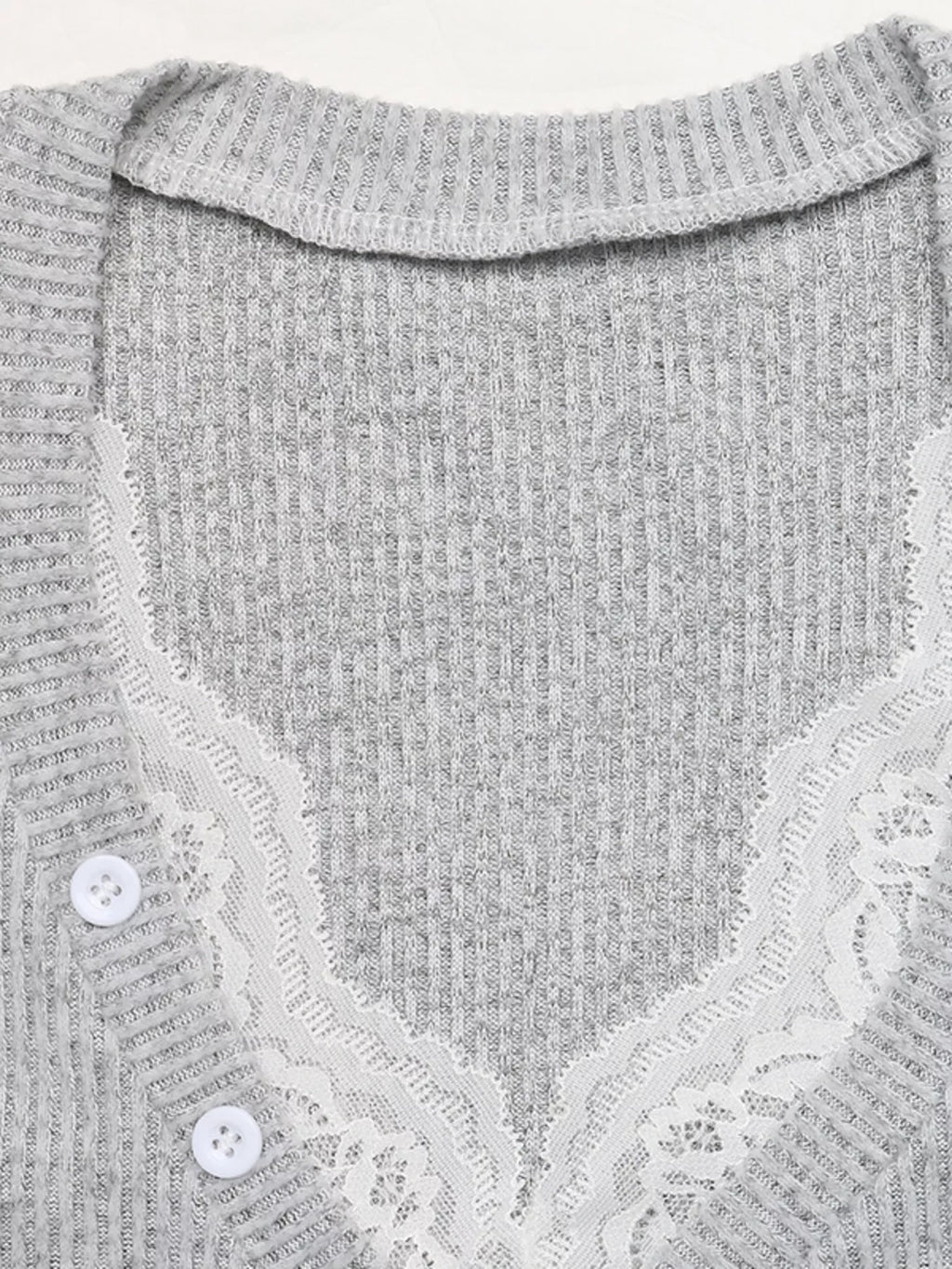 Ribbed Lace Trim Henley T-Shirt