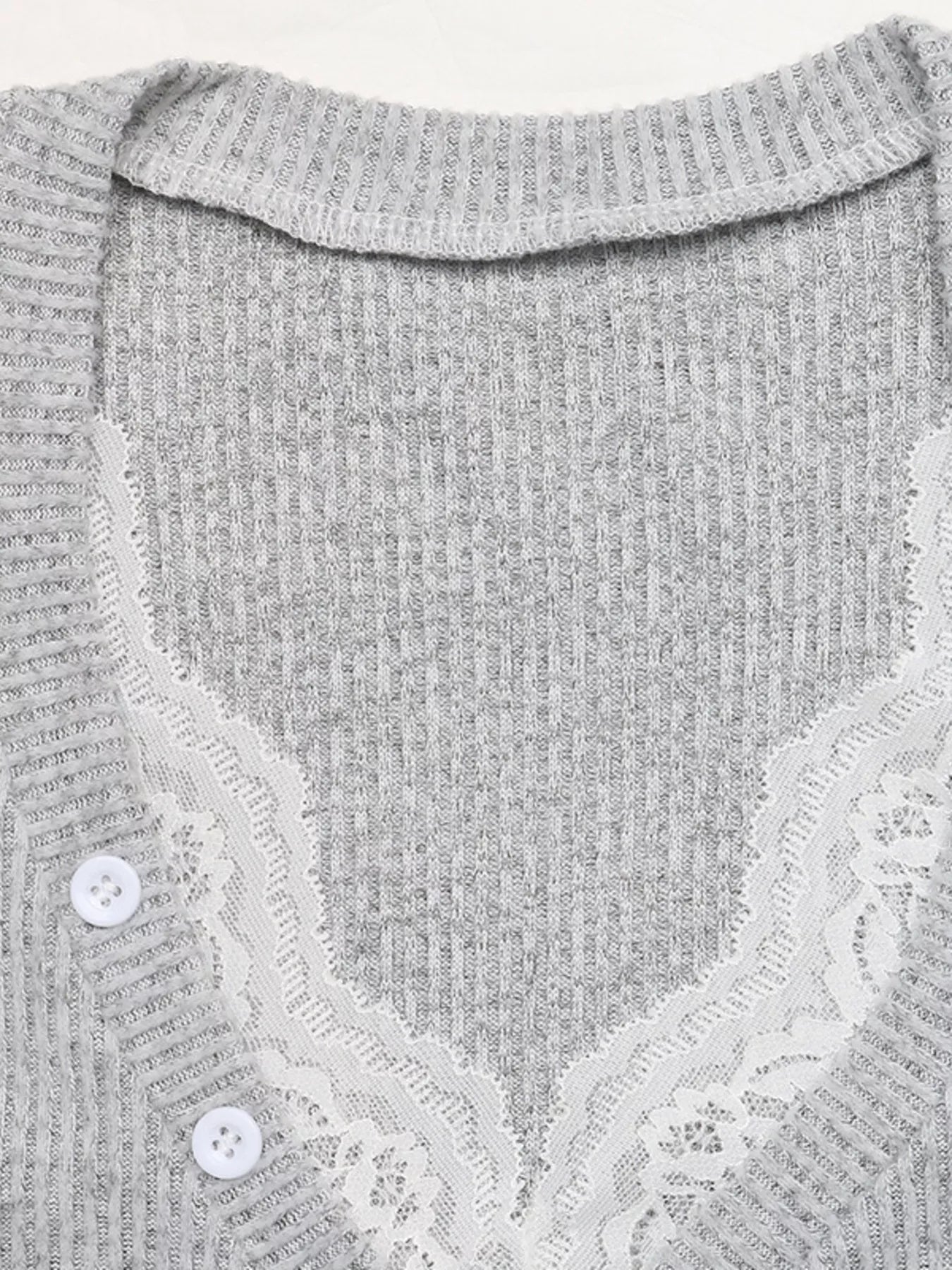 Ribbed Lace Trim Henley T-Shirt