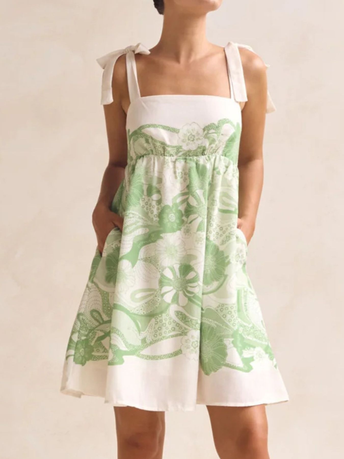 Printed Tie Shoulder Mini Dress