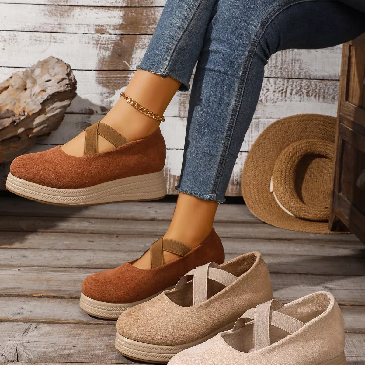Crisscross Wedge Slip-Ons