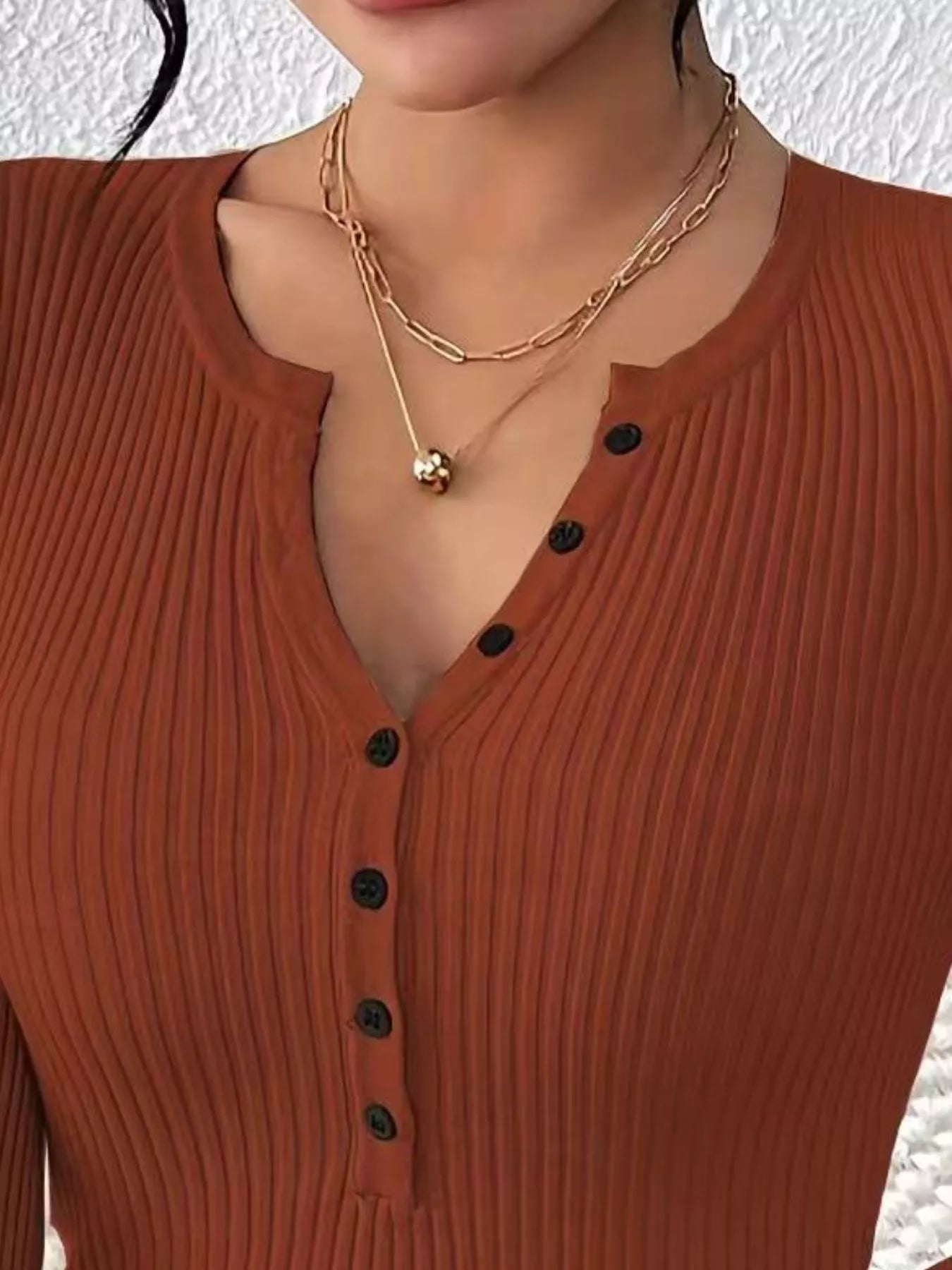 Ribbed Knit Button Front Knit Top