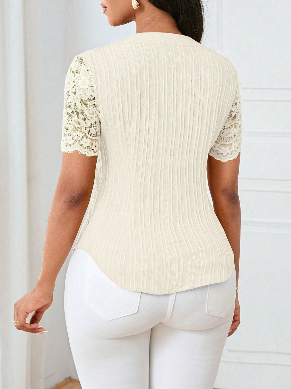 Lace Sleeve Button Up Shirt