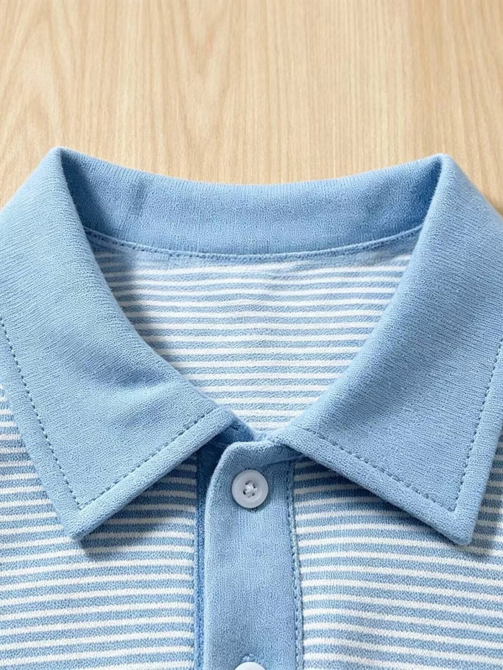 Children's Striped Polo Shirt & Shorts Set with Apple Embroidery