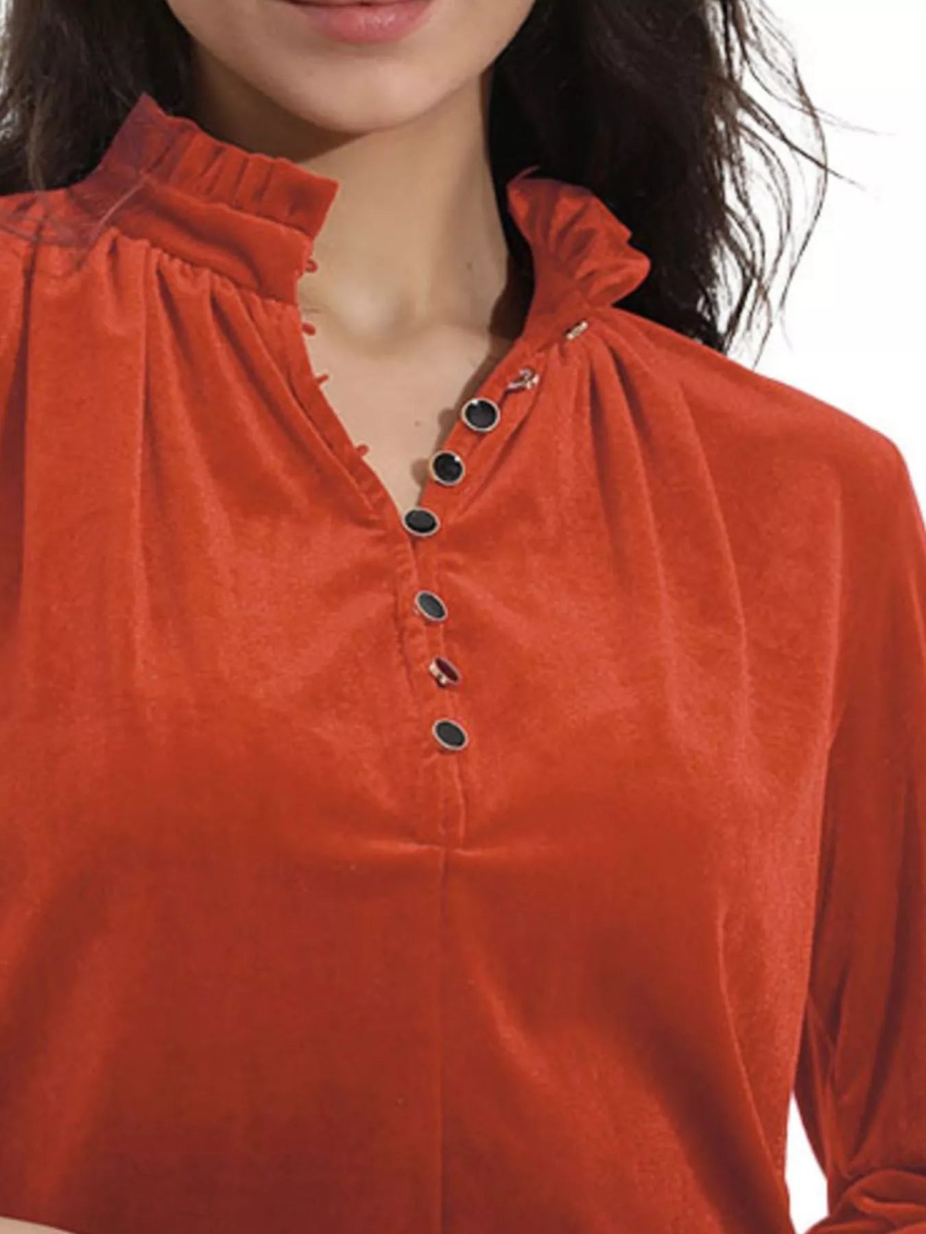 Elegant Velvet Ruffle Neck Blouse