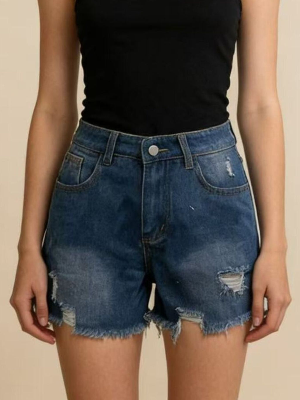 Distressed Frayed Hem Denim Shorts