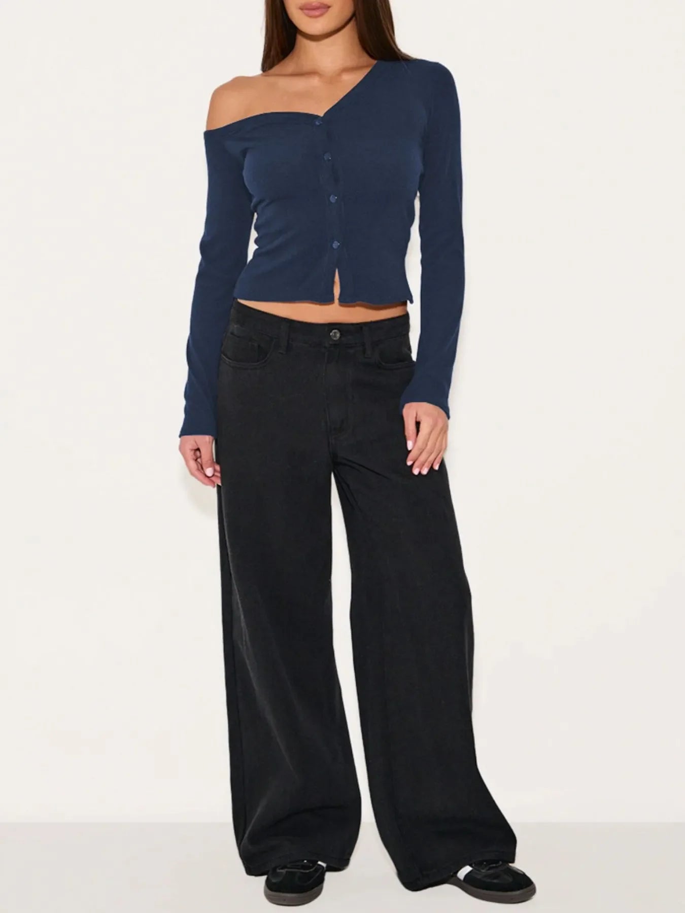 Asymmetrical Neck Button Up Cardigan