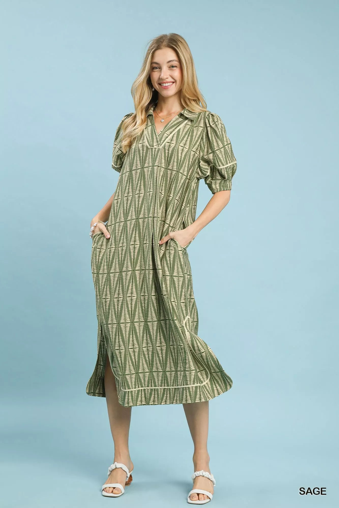 Umgee Geometric Print Midi Dress