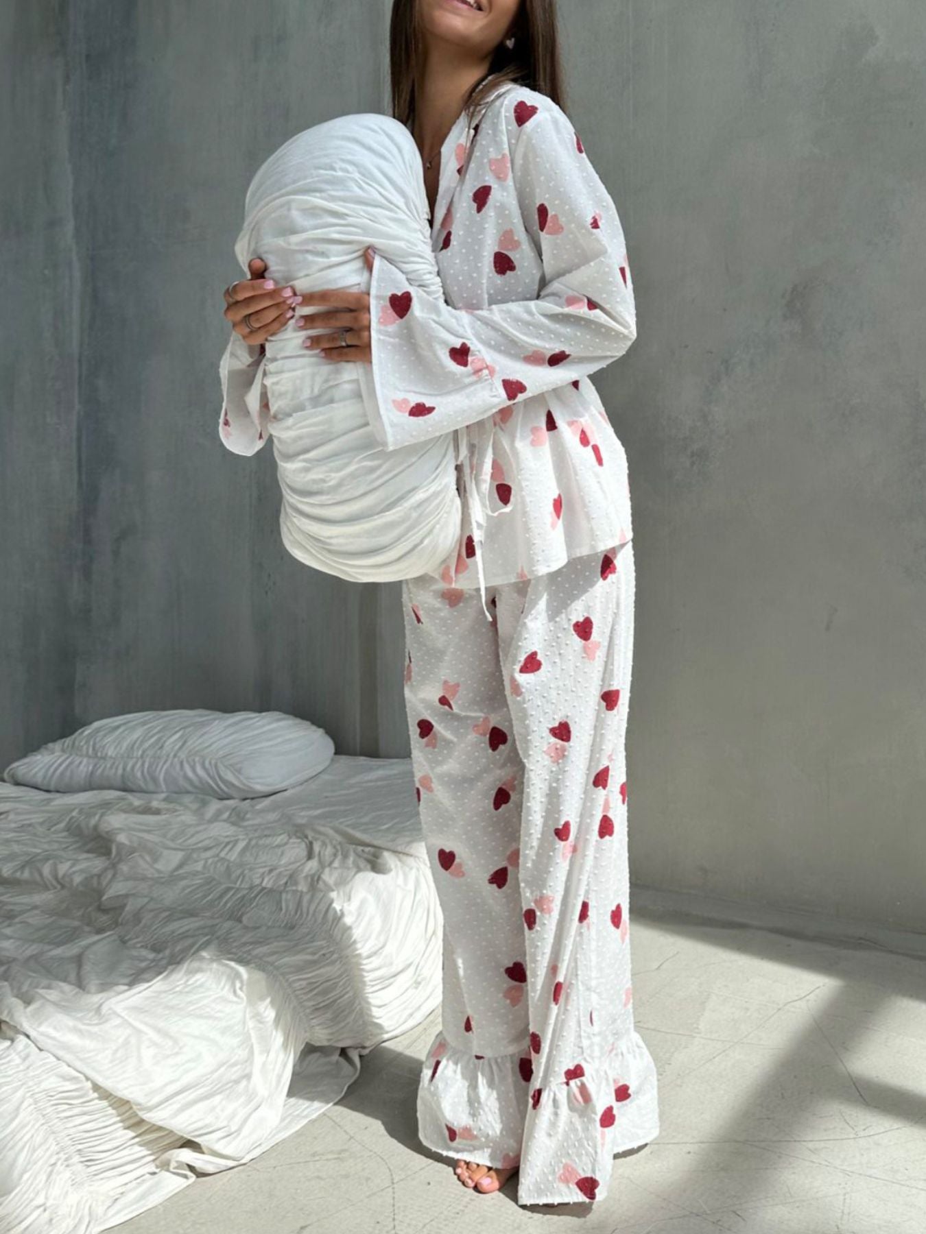 Heart Print Long Sleeve and Pants Lounge Set