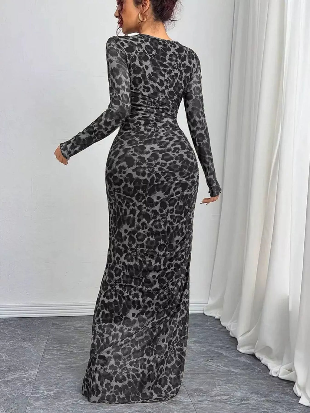 Leopard Ruched Bodycon Maxi Dress