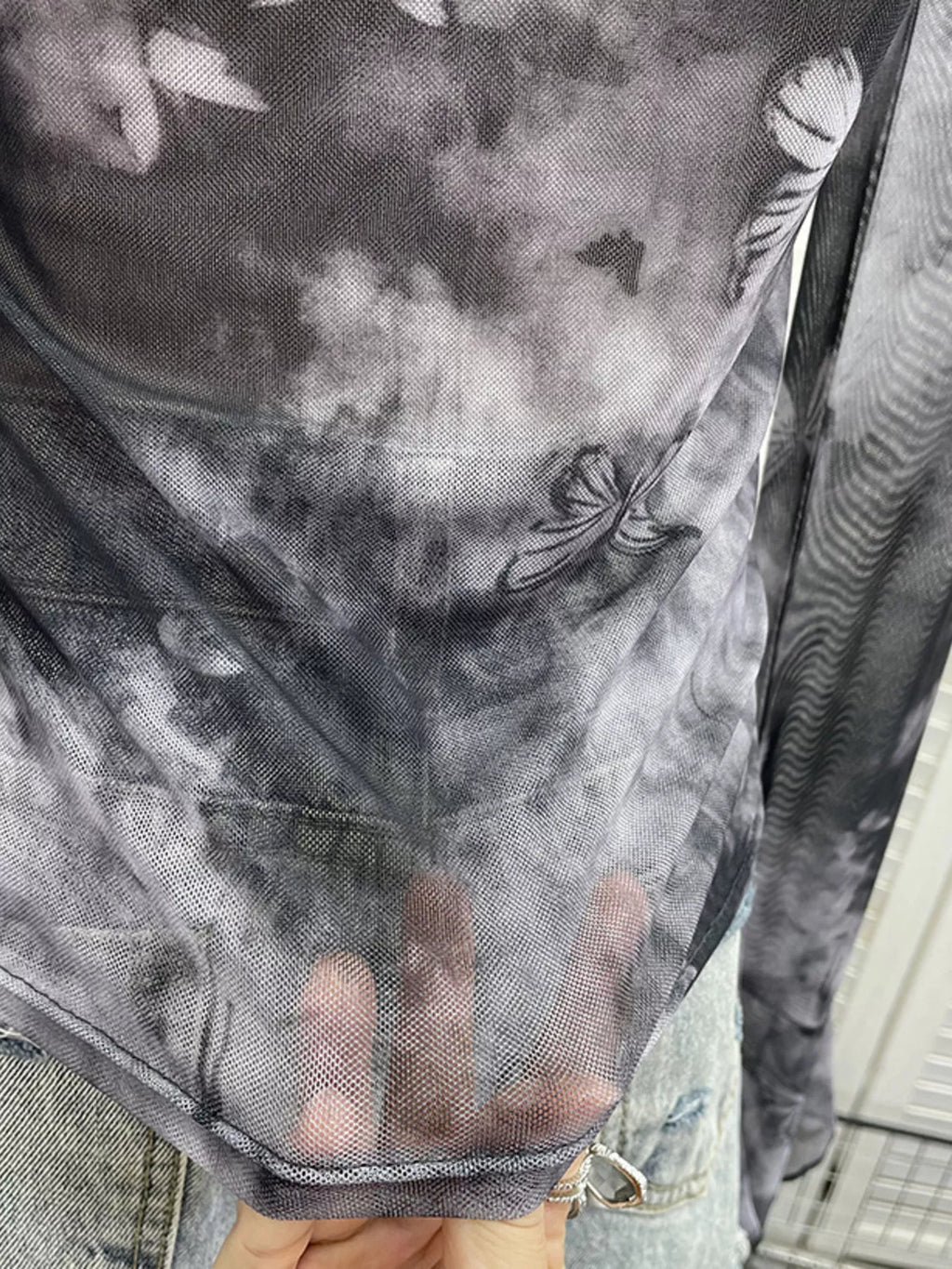 Asymmetrical Neck Denim Patchwork Top