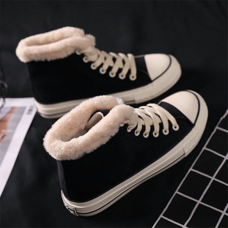Women’s Warm Canvas Shoes | Plush Cotton Lined Flat Winter Shoes