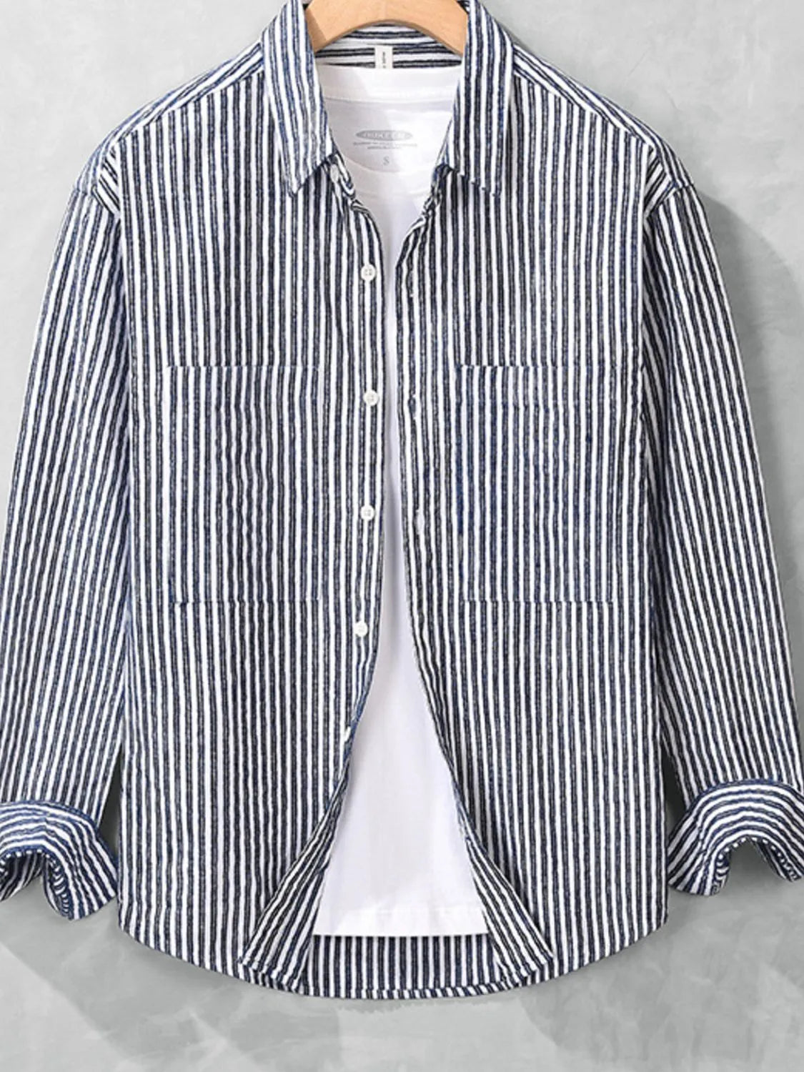 Men's Plus Size Striped Long Sleeve Shirt