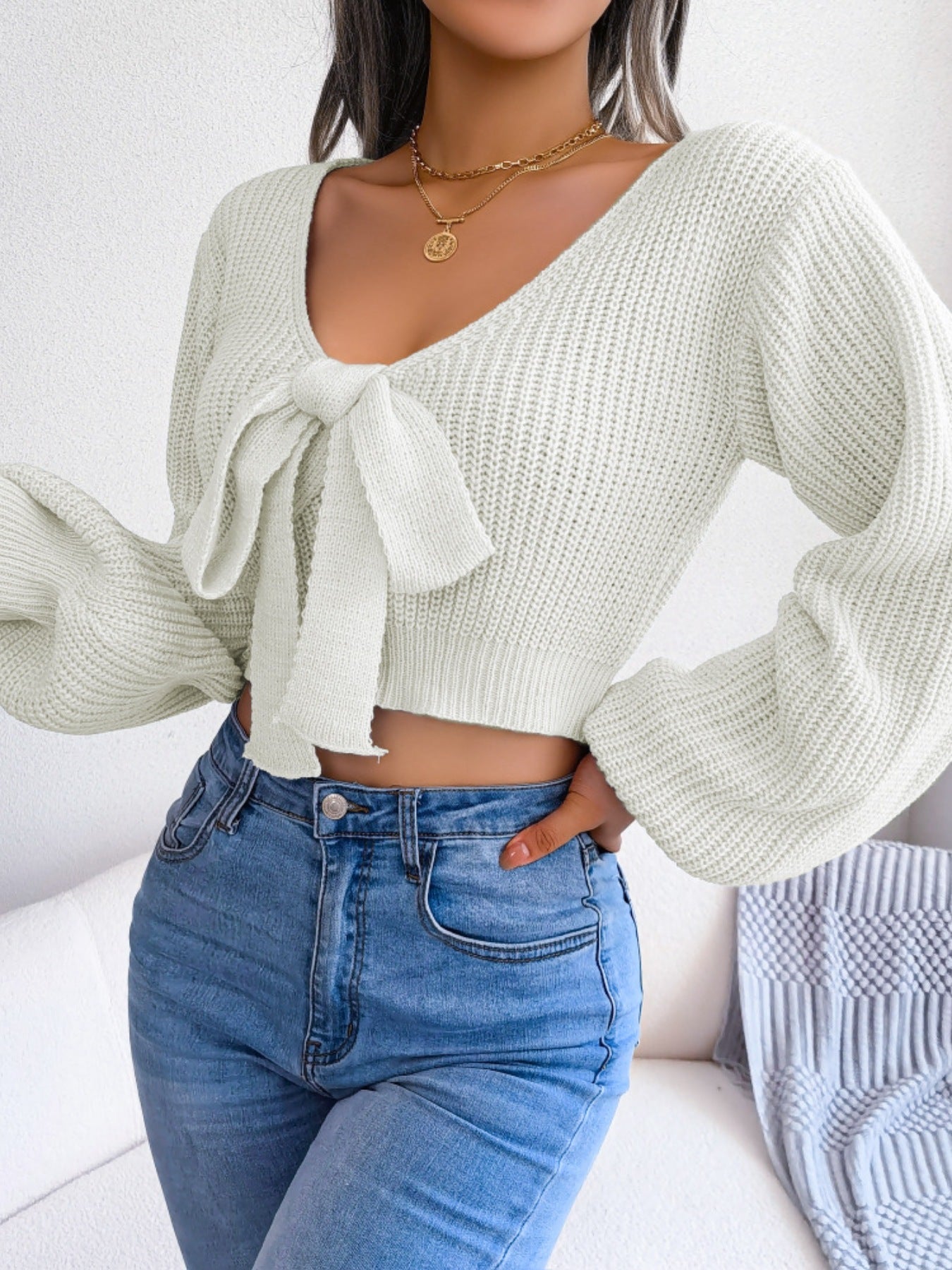 Tie-Front Cropped Sweater