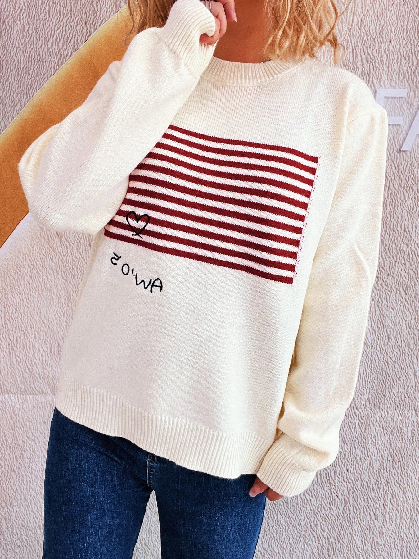 Striped Round Neck Long Sleeve Sweater