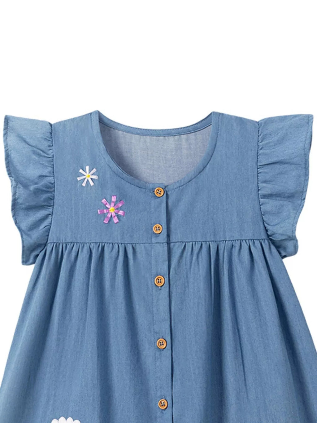 Children's Button Front Ruffle Sleeve· Denim Dress