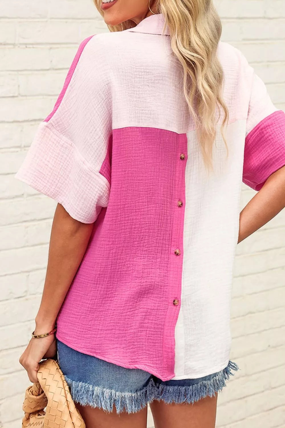 Color Block Casual Button Up Shirt