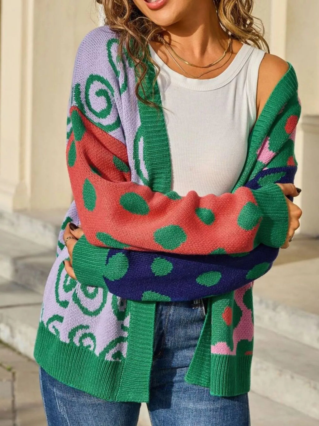 Colorful Open Front Cardigan