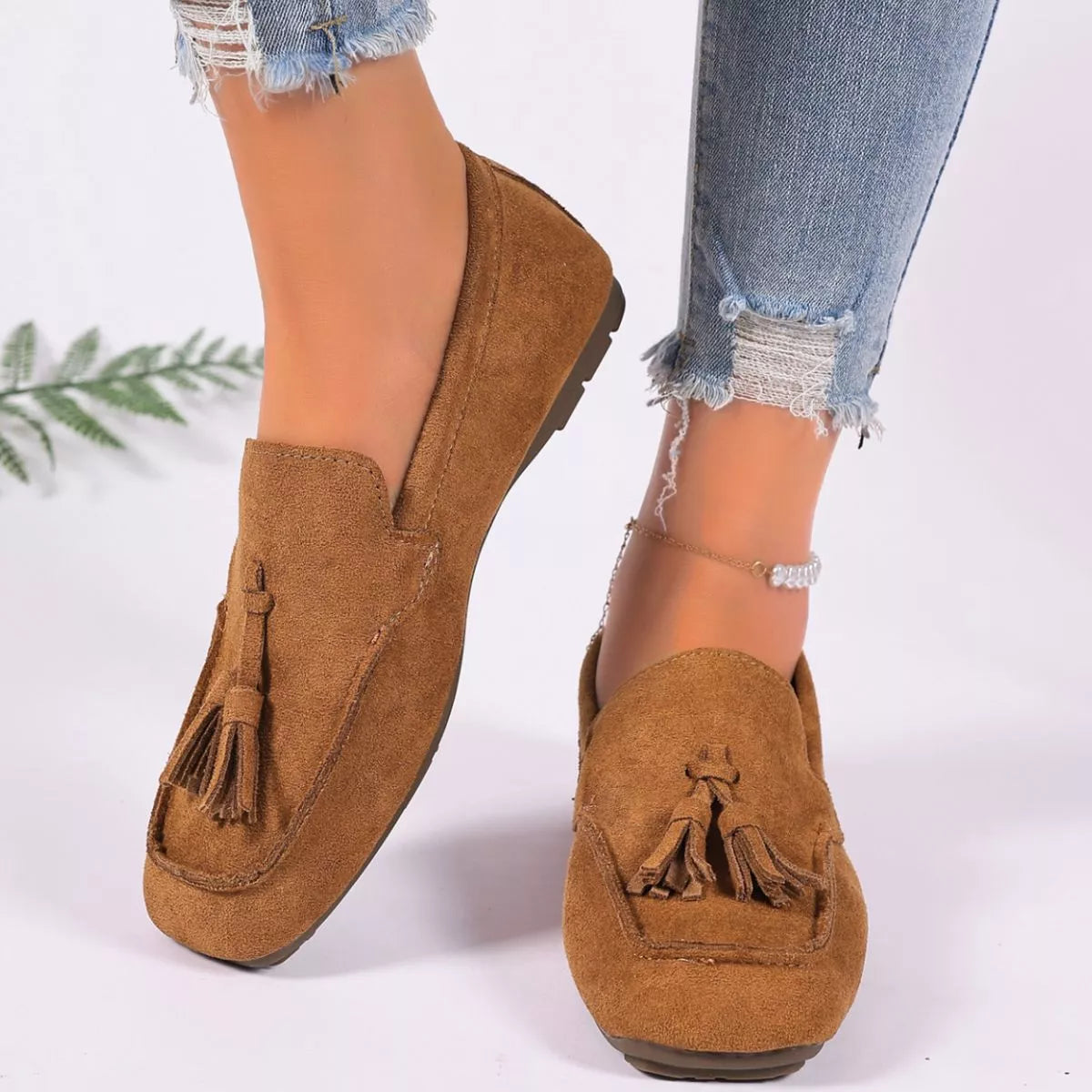 Tassel Accent Suede Loafers
