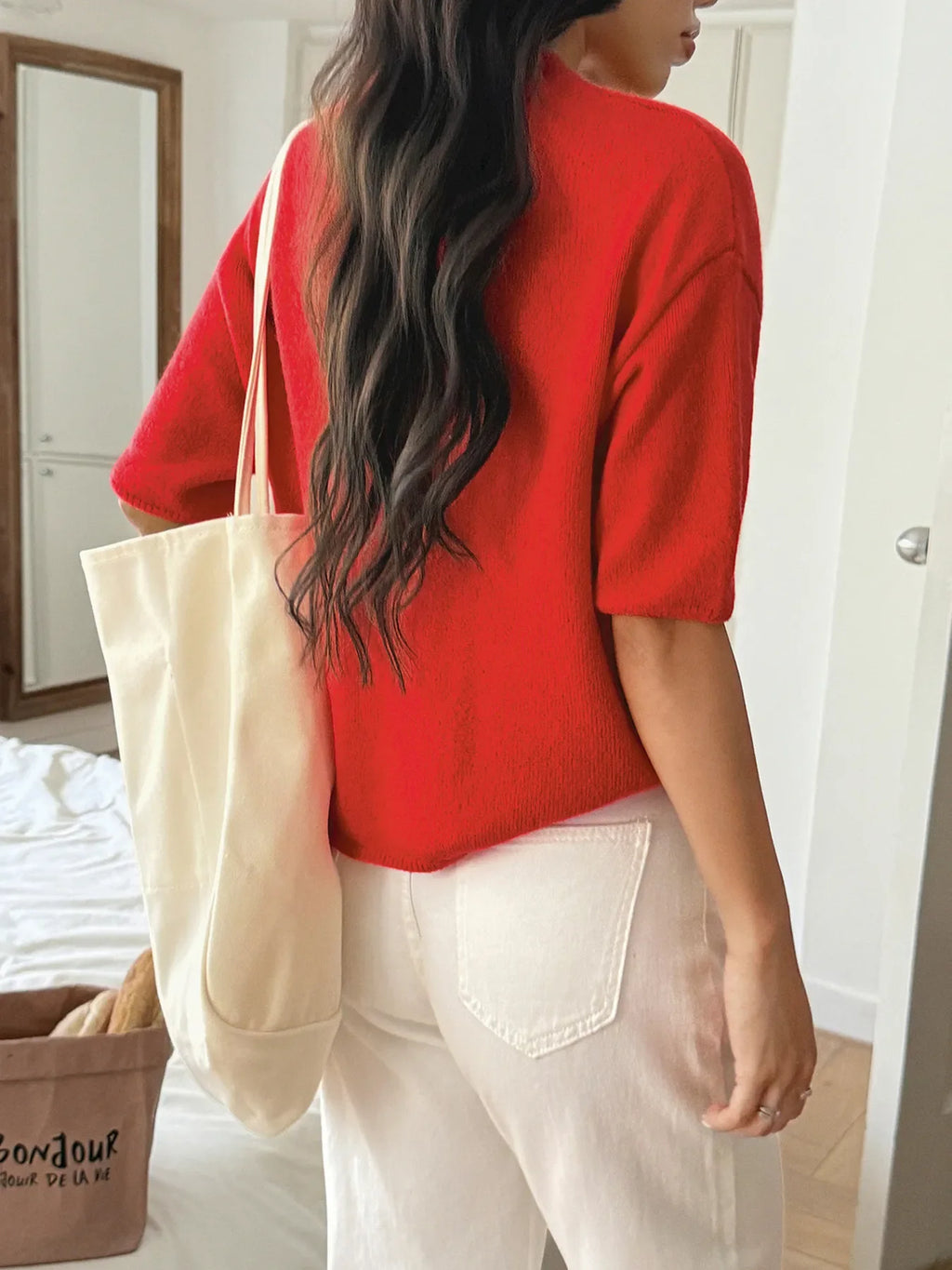 Ribbed Hem Round Neck Sweater