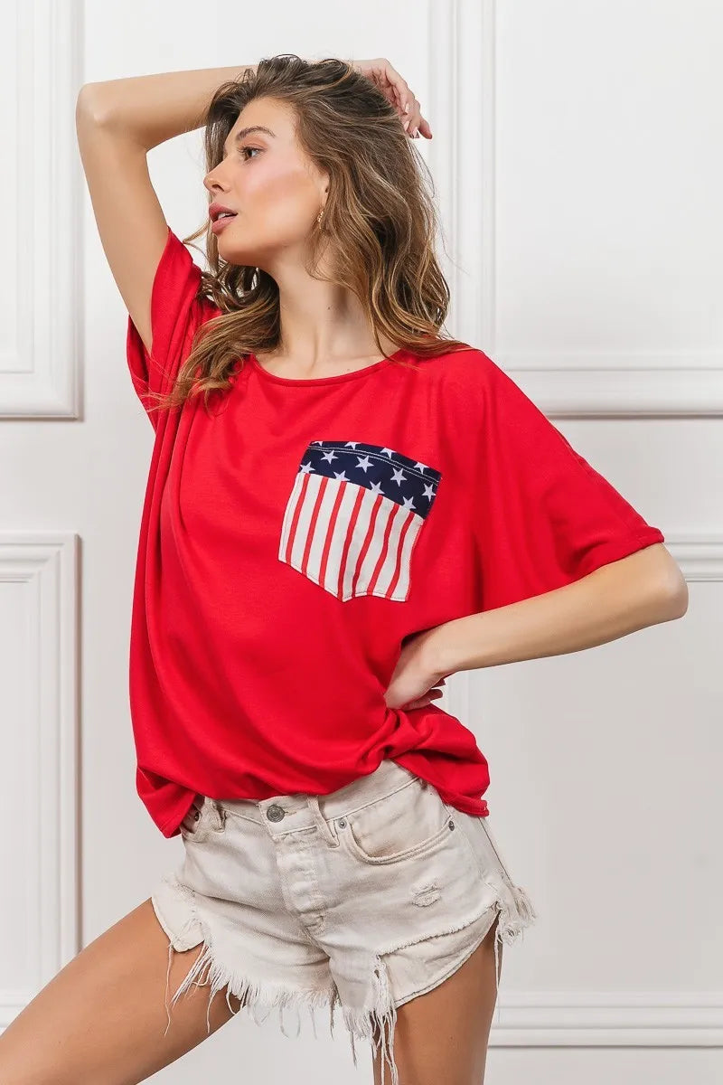 BiBi French Terry With Front Pocket Dolman Sleeves Top