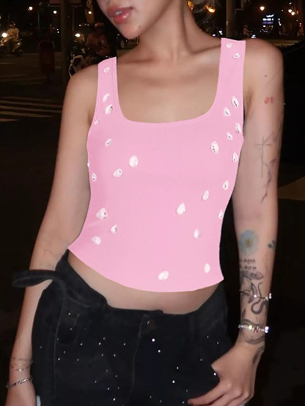 Bead Embellished Square Neck Tank