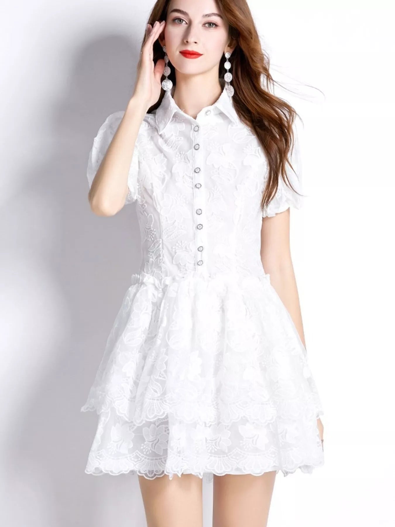 Lace Puff Sleeve Mini Dress
