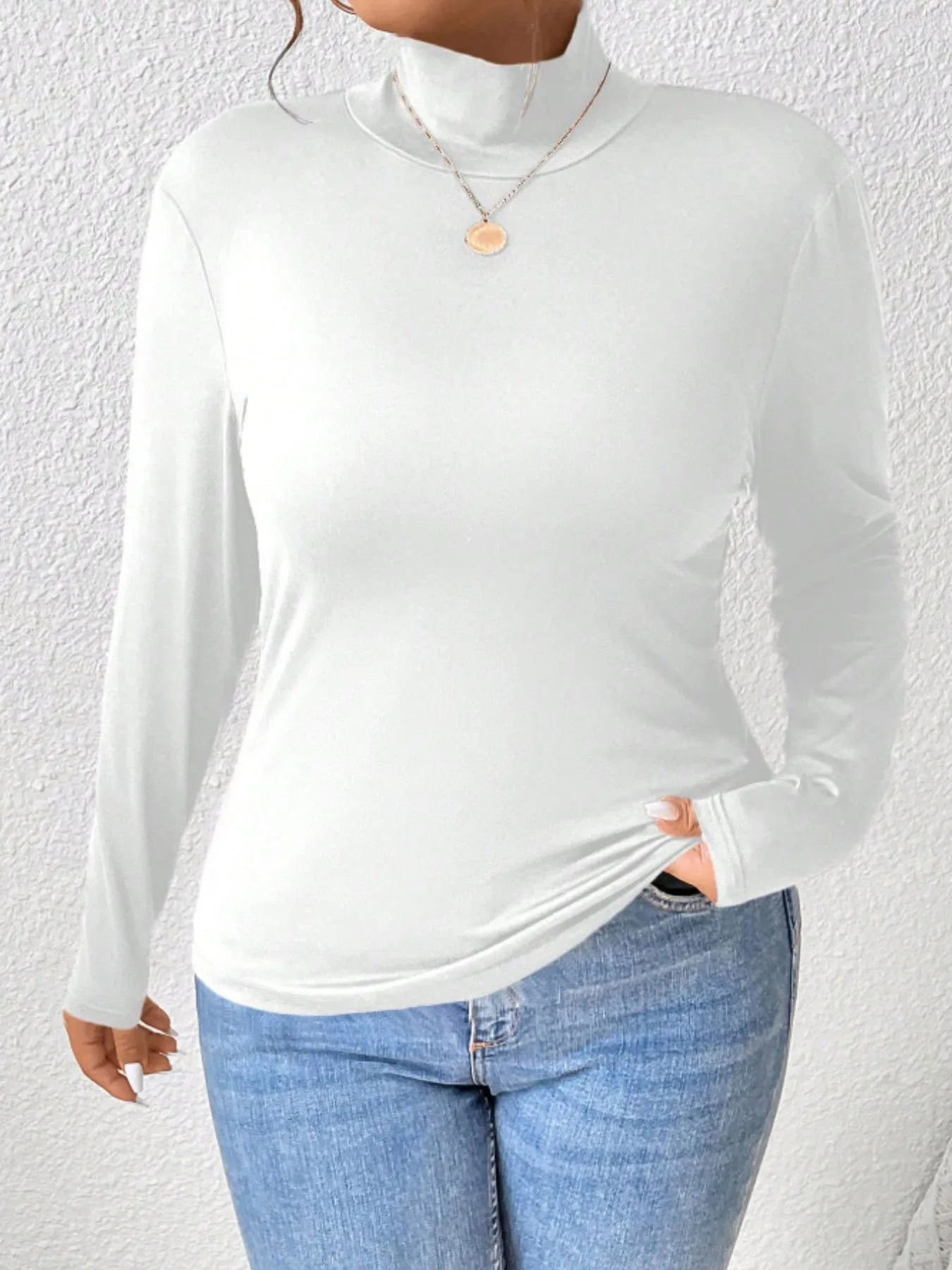 Plus Size Long Sleeve Fitted Turtleneck T-Shirt