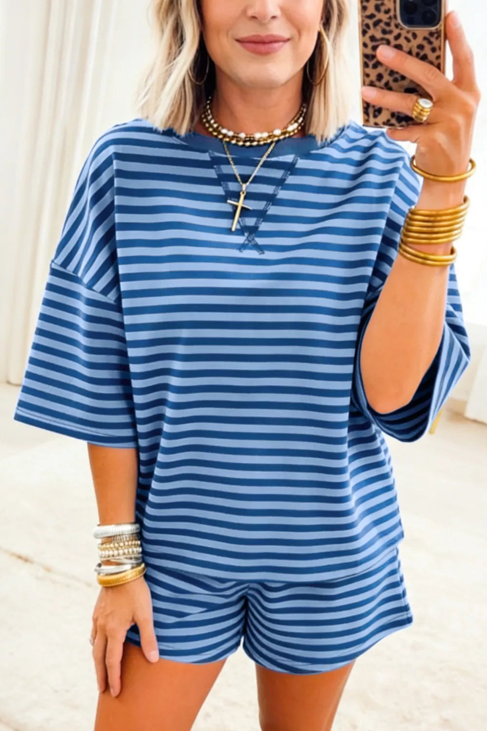 Striped Short Sleeve Top and Shorts Set