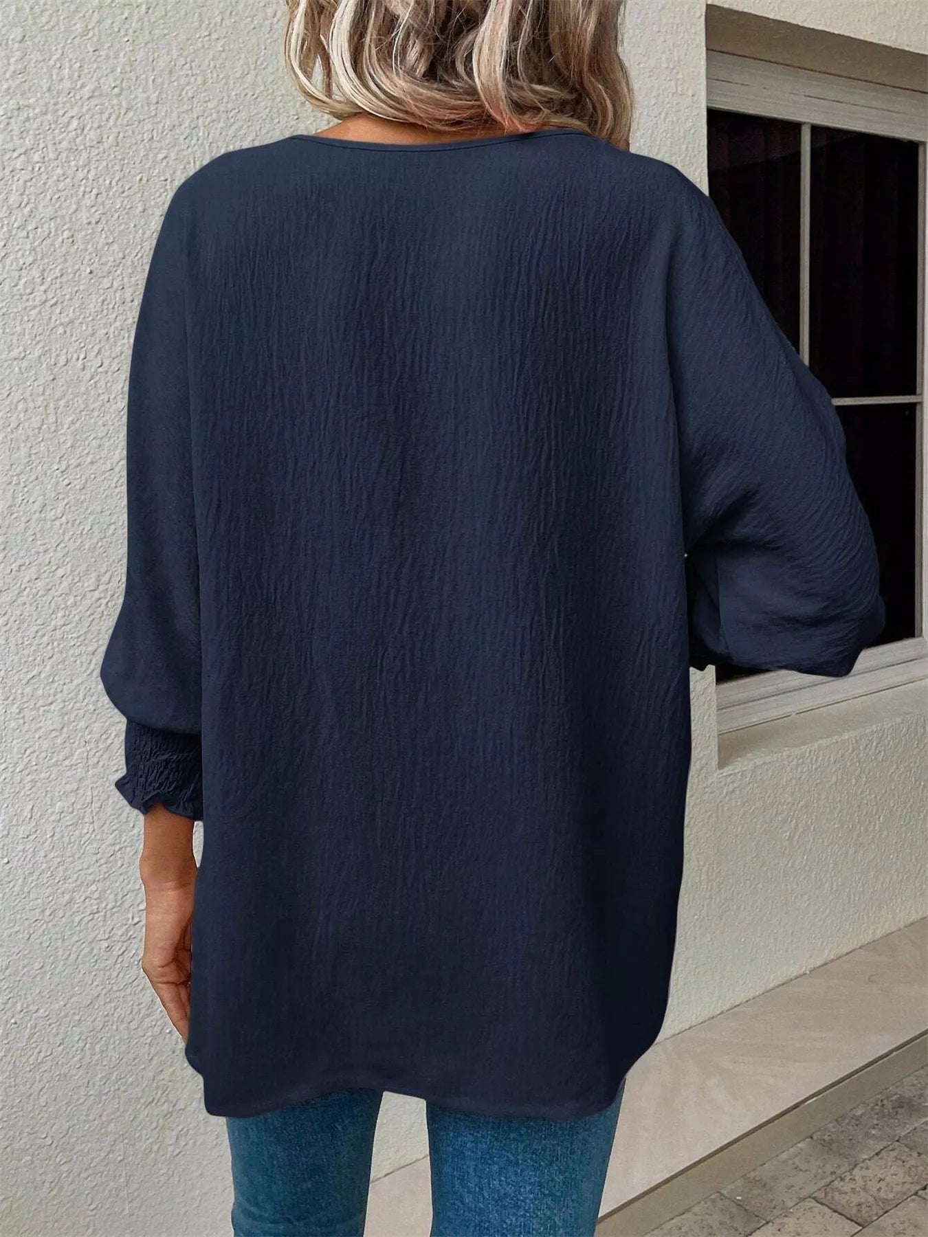 Textured Smocked Cuff Blouse