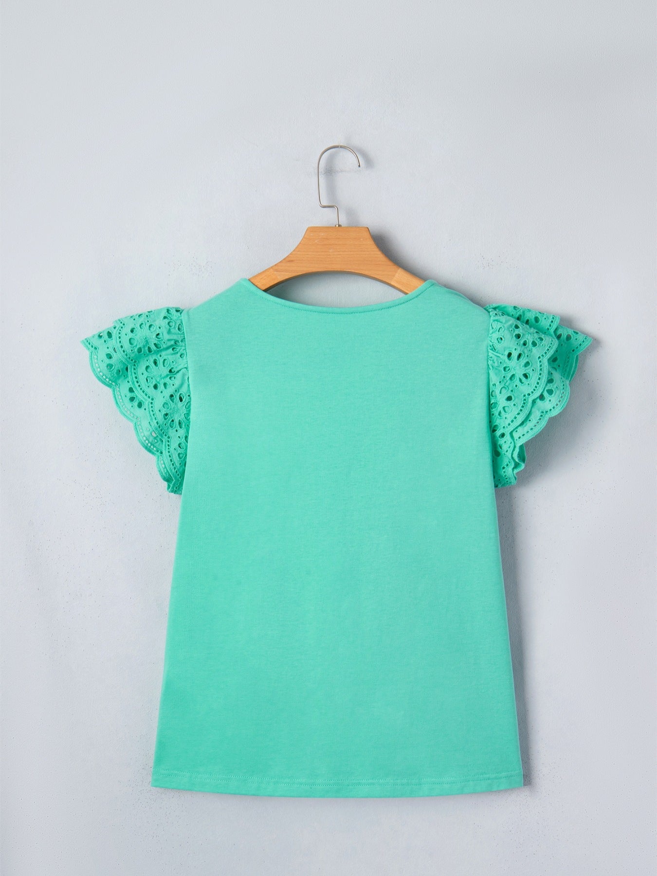 Eyelet Lace Ruffled Cap Sleeve Top