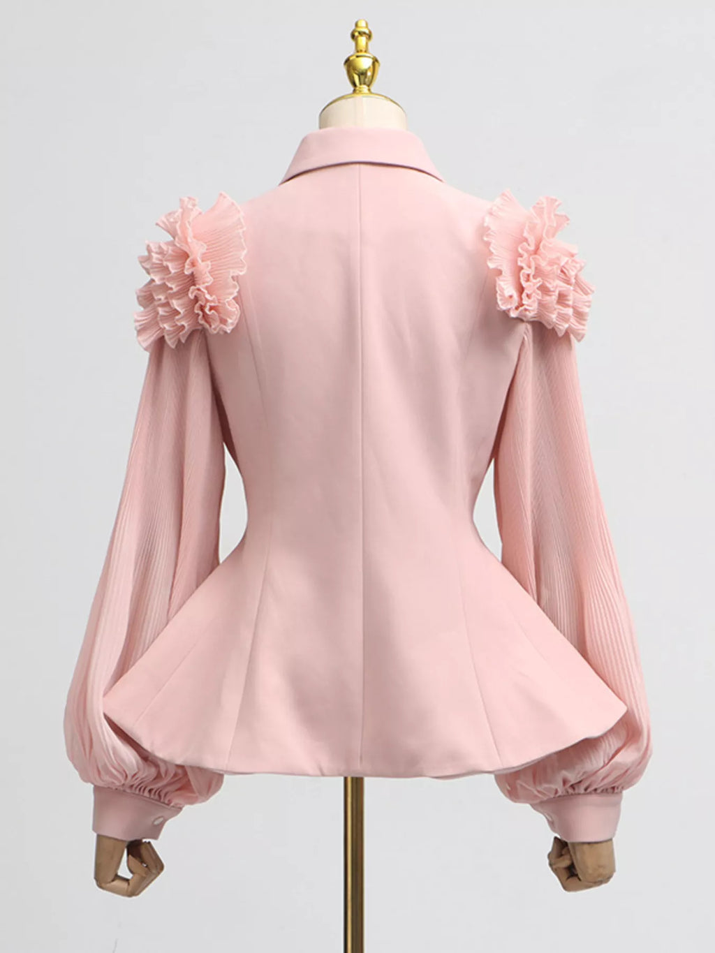 Frill Lapel Collar Top and Pleated Skirt Set