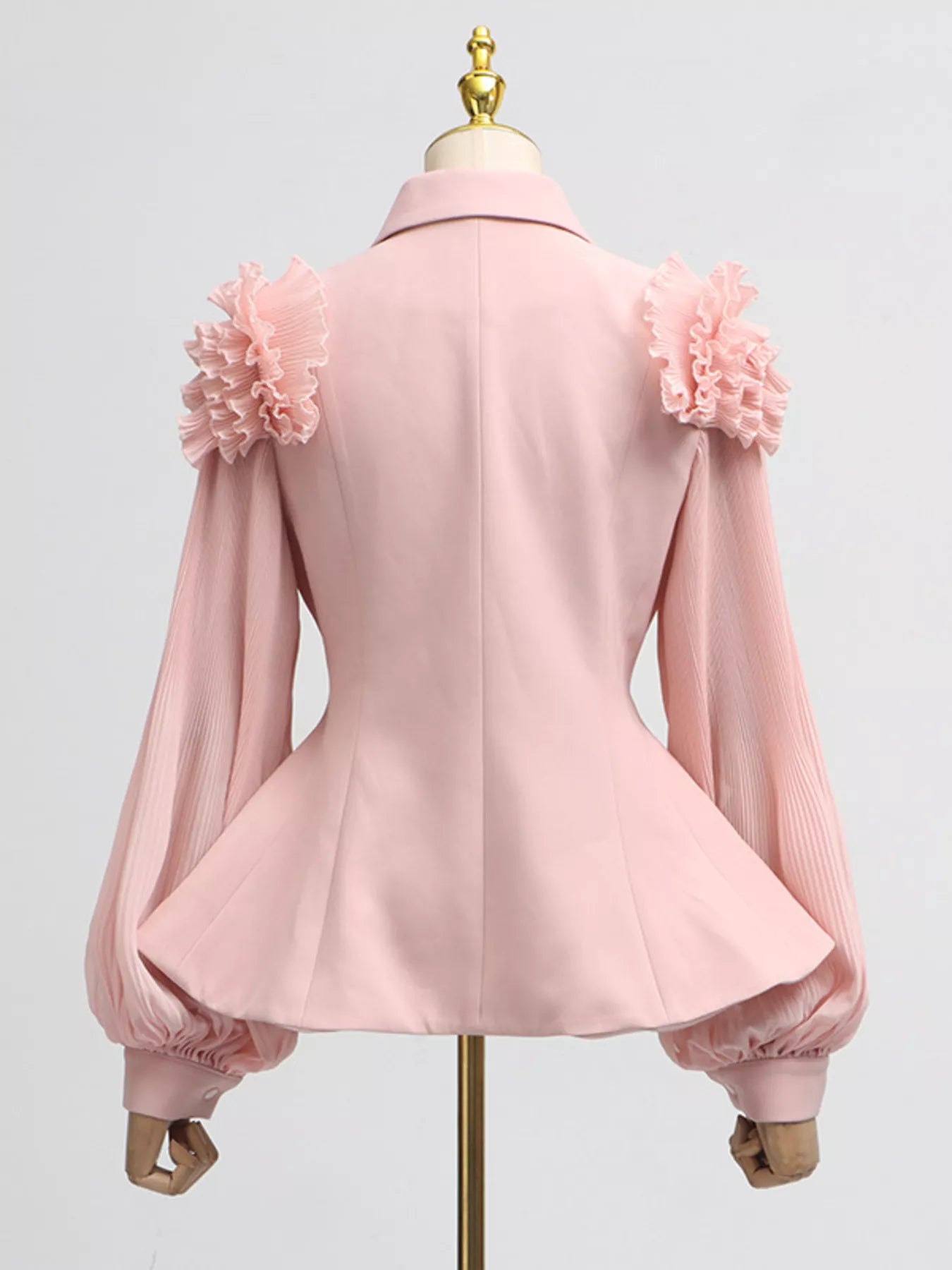 Frill Lapel Collar Top and Pleated Skirt Set