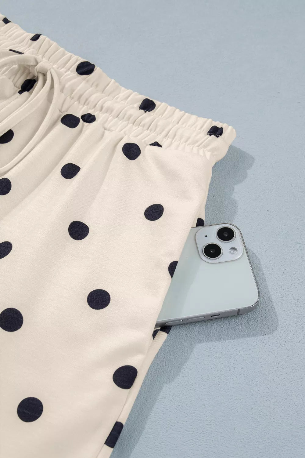 Exposed Seam Detail Polka Dot Loose Tee Drawstring Shorts Set