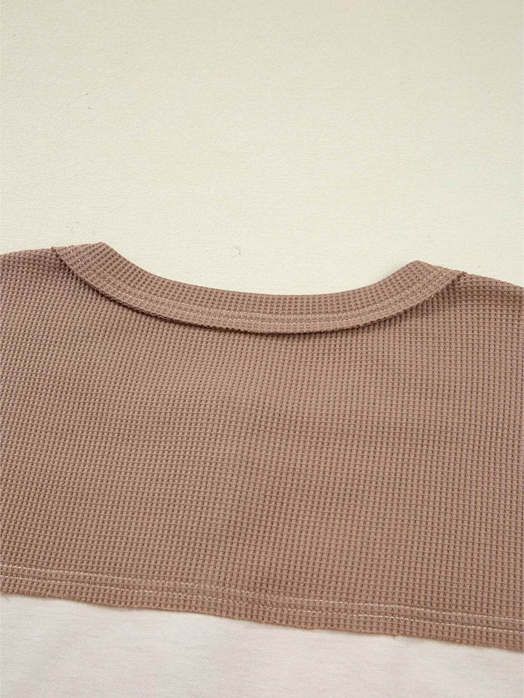 Color Block Waffled Loose Henley Top
