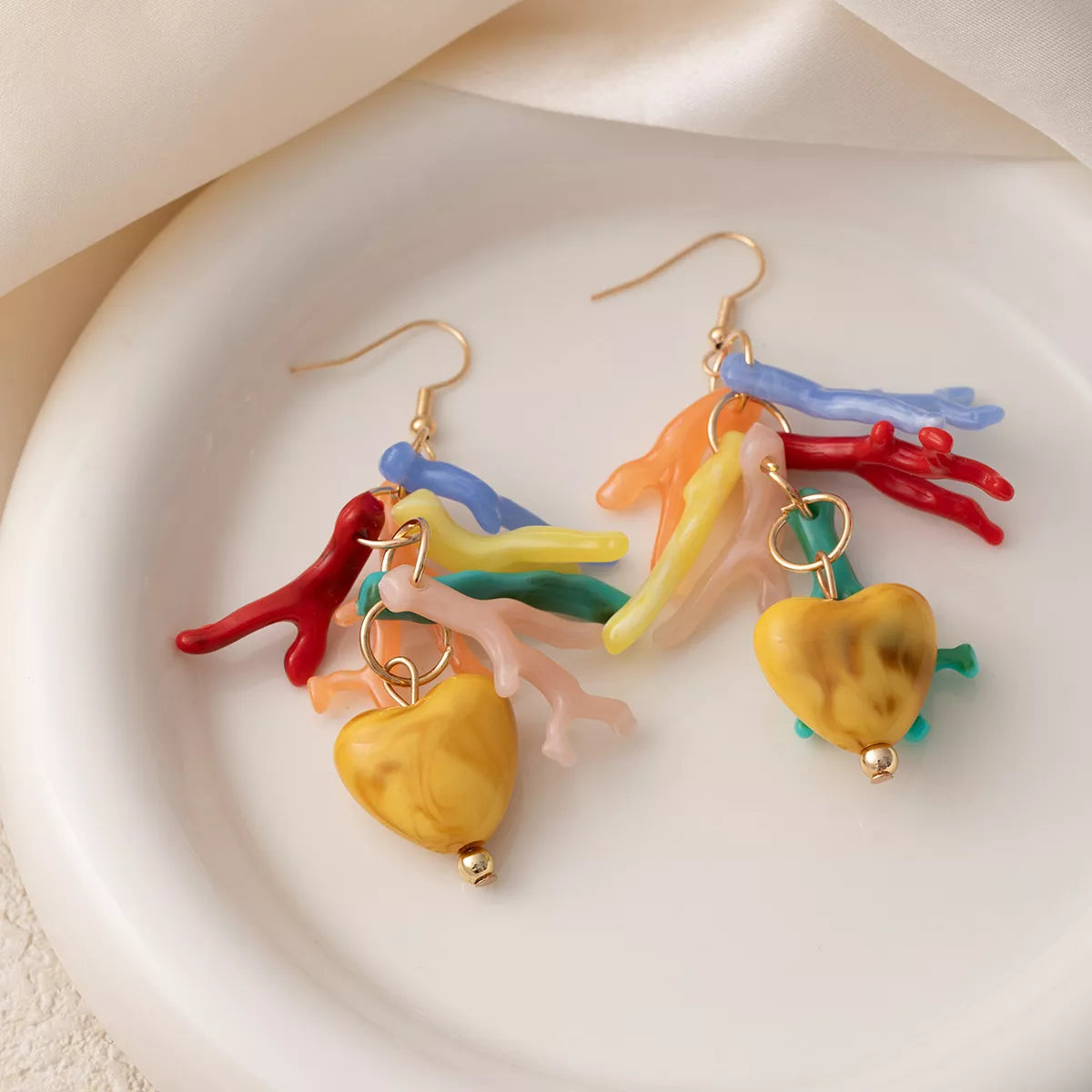 Colorful Resin Heart Dangle Earrings