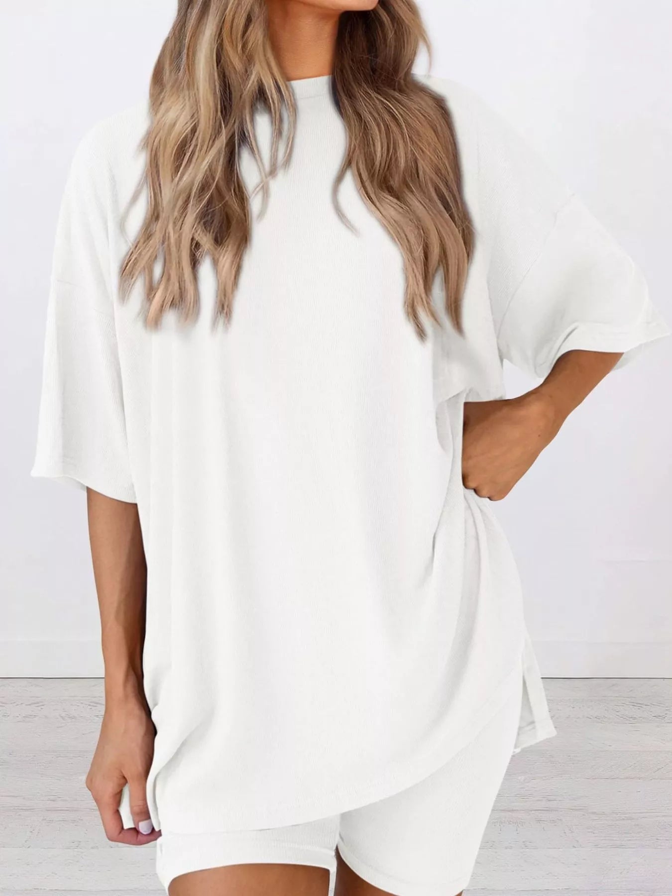 Full Size Half Sleeve T-Shirt and Shorts Set Plus Size